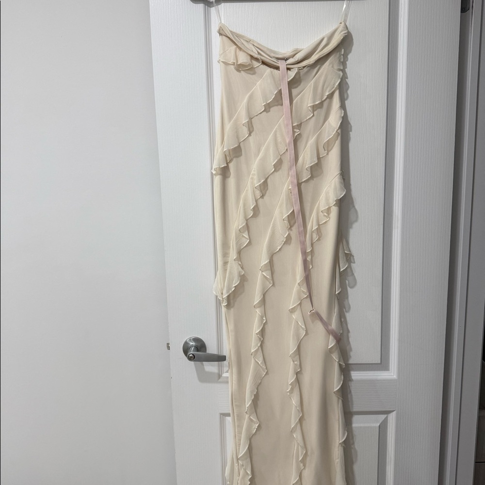 Oh Polly strapless ruffle maxi dress